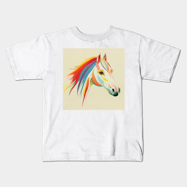 Delicate Rainbow Horse on cream Kids T-Shirt by Geminiartstudio
